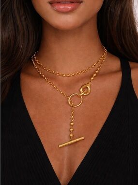 Gold Layered Toggle Necklace - Elegant Women's Jewelry